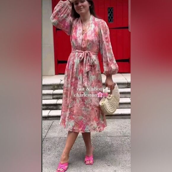 Alex Marie Hayden V-Neck Long Blouson Sleeve Tie Waist Floral Print size 20W - Picture 2 of 8